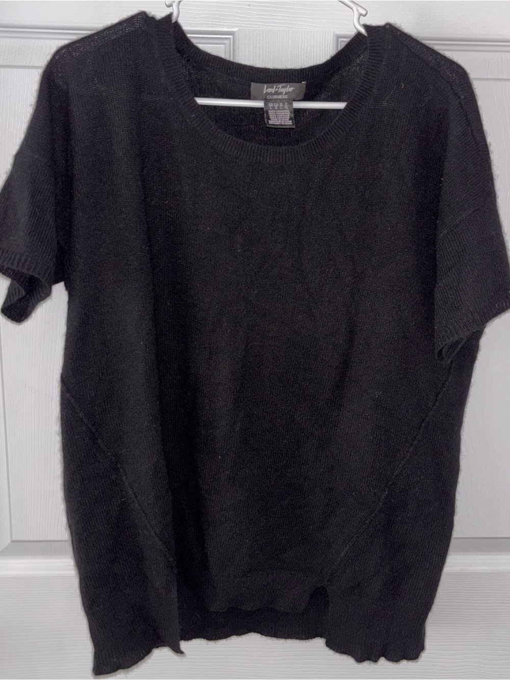 Lord & Taylor Black Cashmere Crewneck Short-Sleeve Sweater Sz L